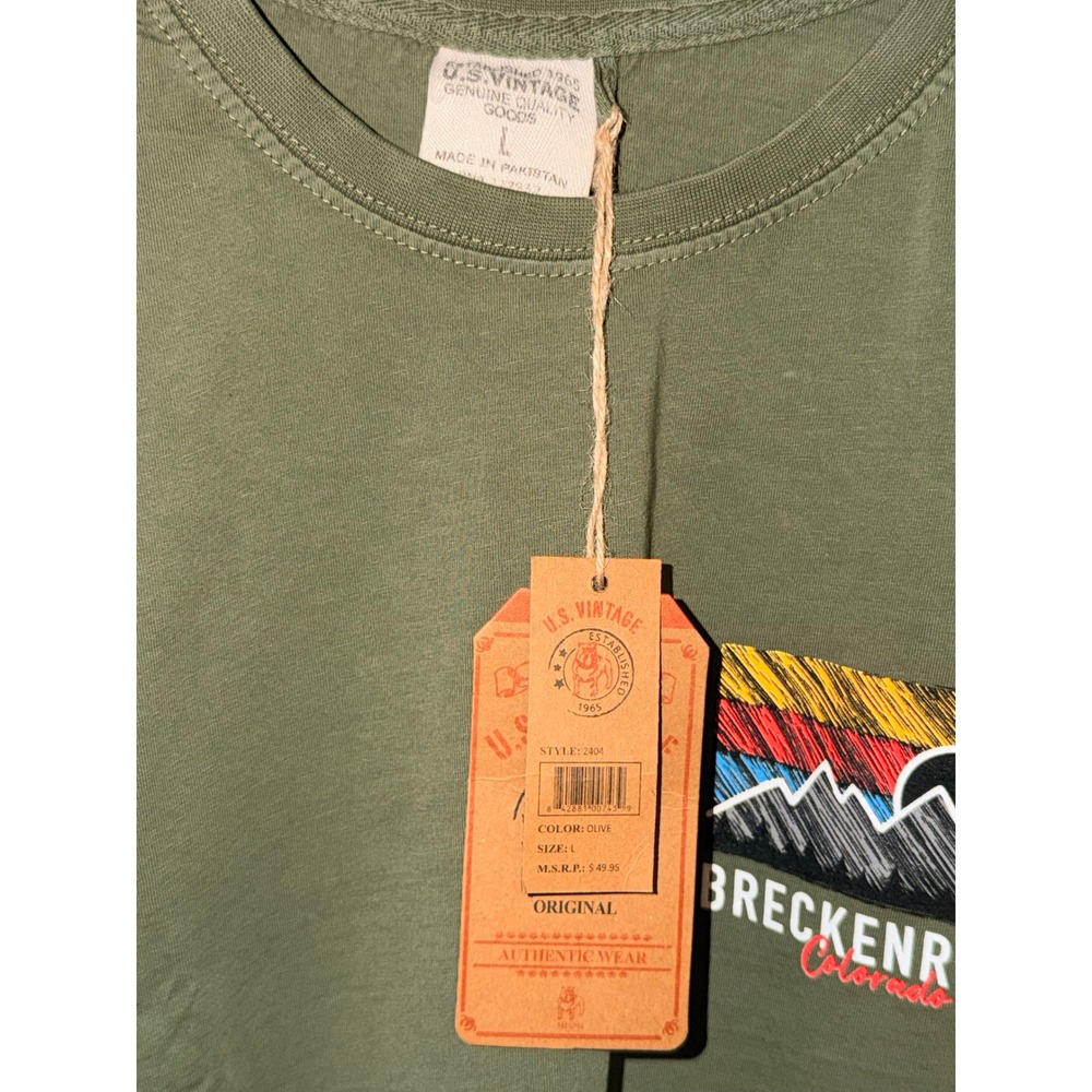 US Vintage Breckenridge Colorado Long Sleeve T-Shirt Olive Green‎ Mens Large NWT